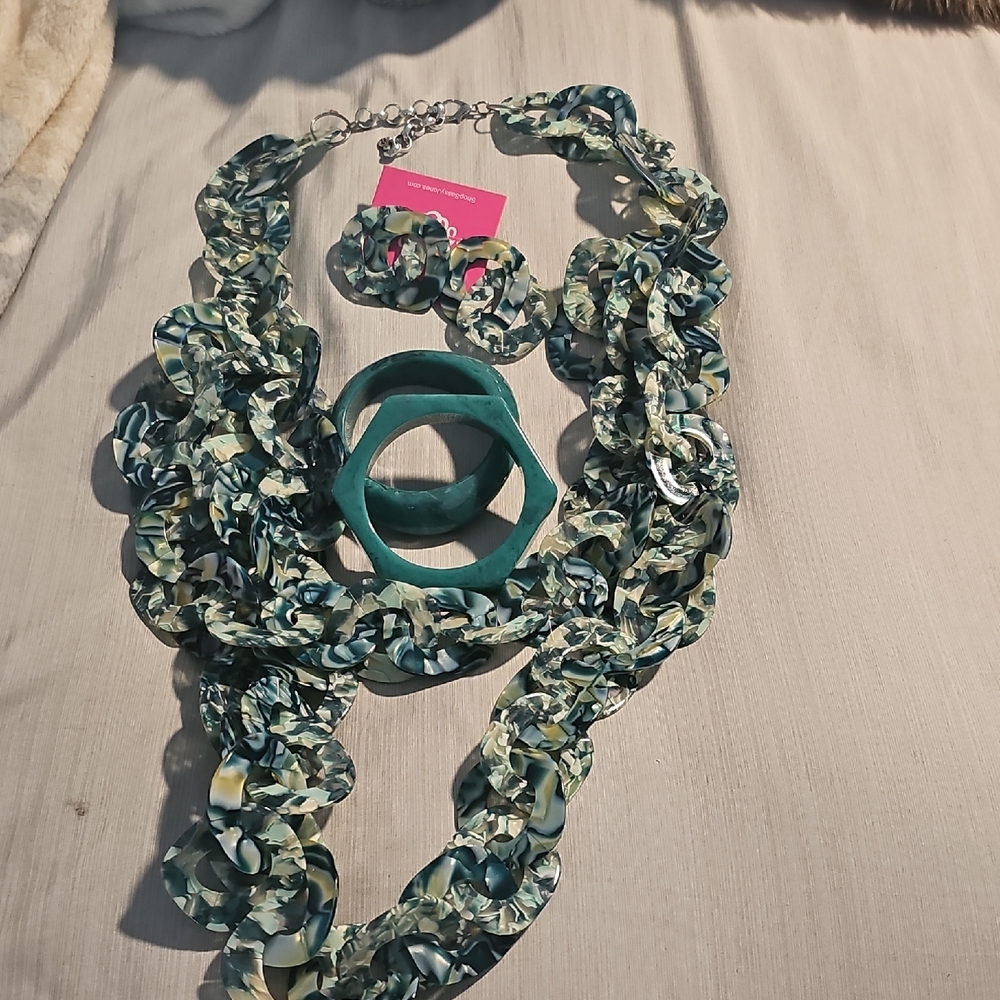 Sassy Jones Teal and Yellow Floral Necklace Set - Picture 1 of 1